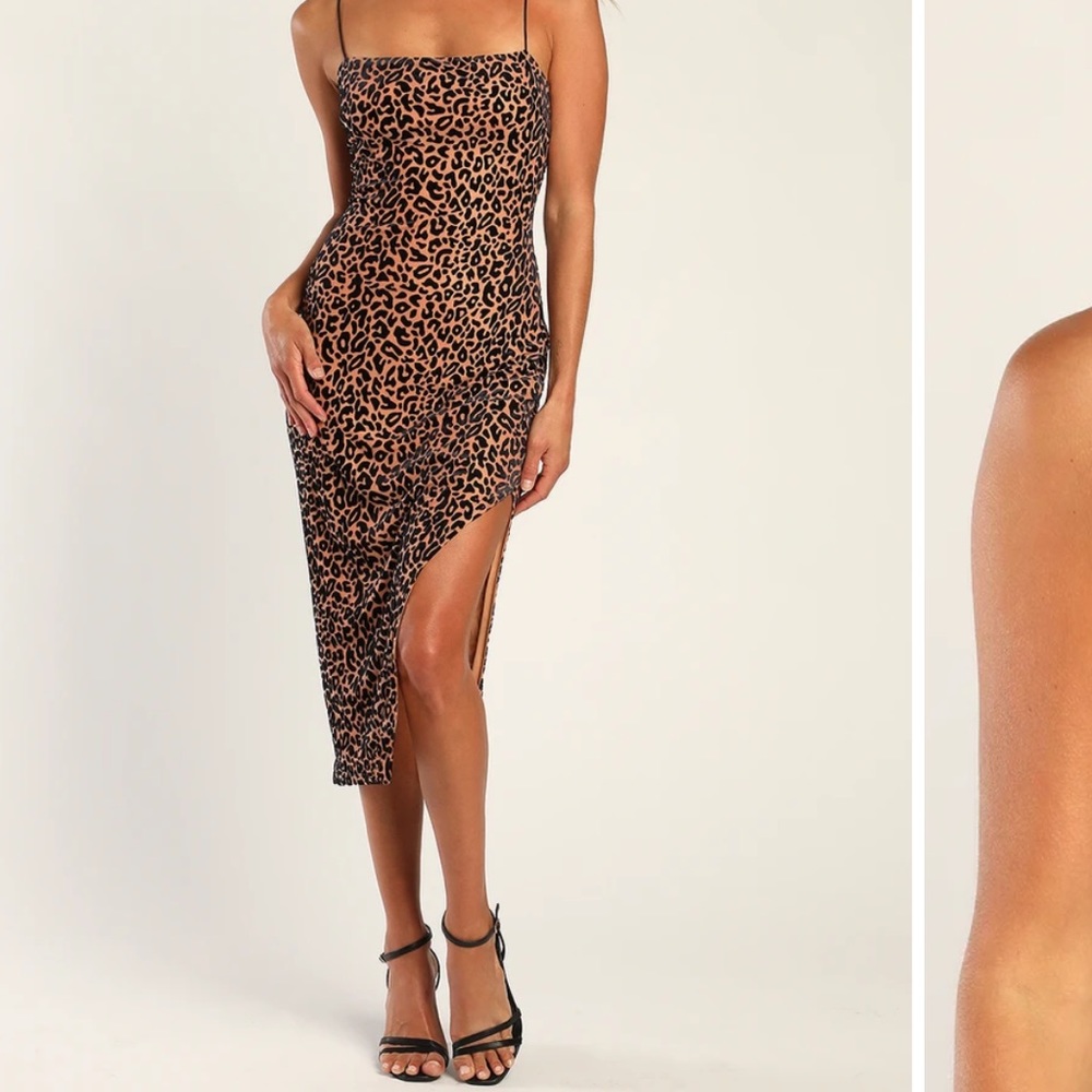 Velvet Leopard Print Midi Slip Dress